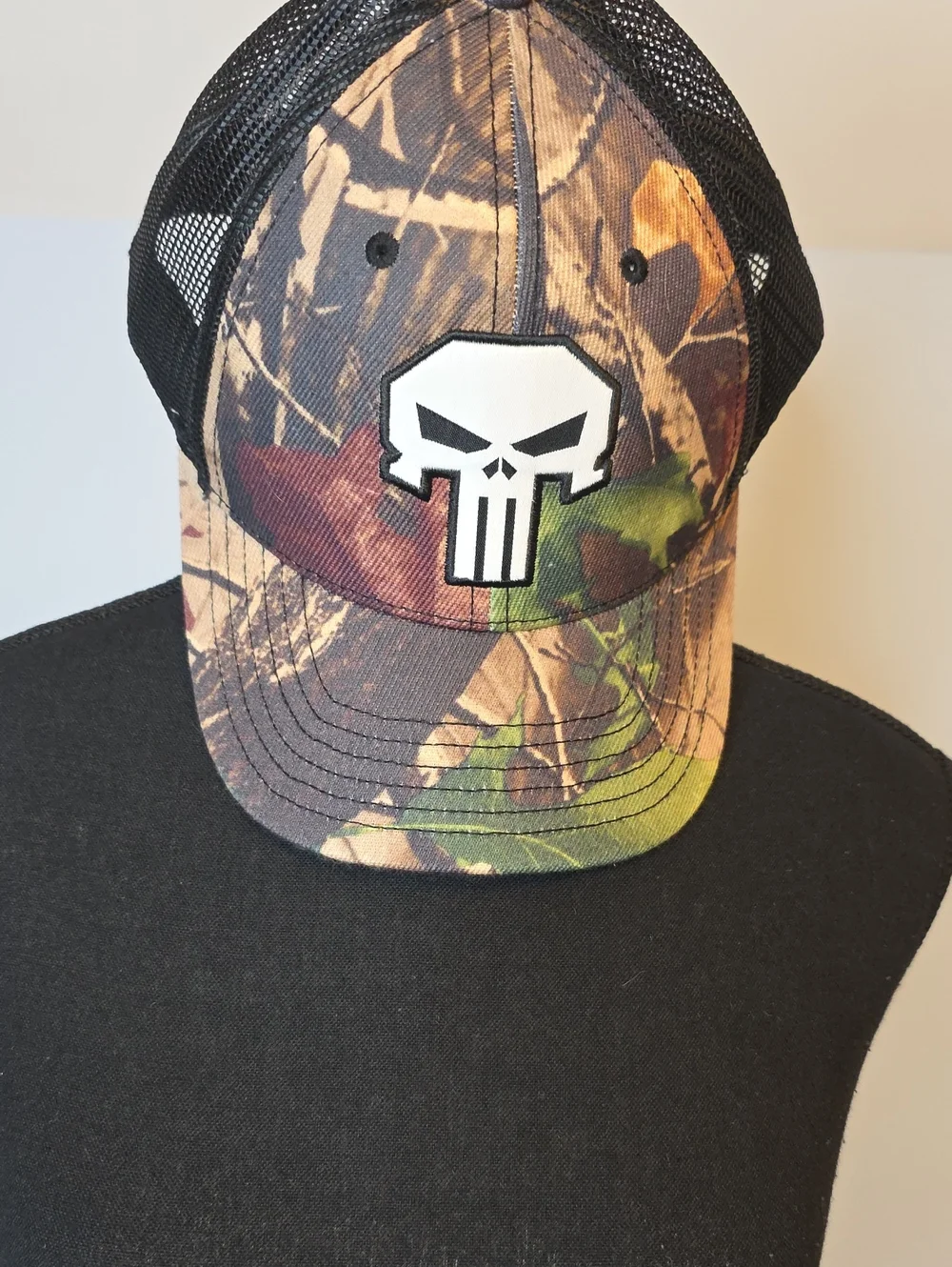 Marvel Punisher Camouflage Trucker Hat with White Skull Patch